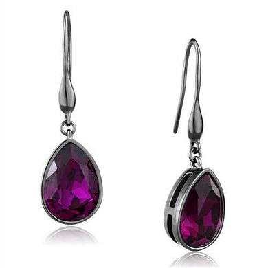 TK2705 - IP Light Black  (IP Gun) Stainless Steel Earrings with Top Grade Crystal  in Fuchsia