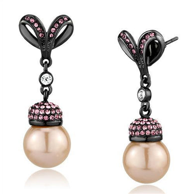 TK2710 - IP Light Black  (IP Gun) Stainless Steel Earrings with Synthetic Pearl in Rose