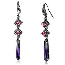 Load image into Gallery viewer, TK2712 - IP Light Black  (IP Gun) Stainless Steel Earrings with AAA Grade CZ  in Amethyst