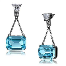 Load image into Gallery viewer, TK2713 - IP Light Black  (IP Gun) Stainless Steel Earrings with Top Grade Crystal  in Sea Blue