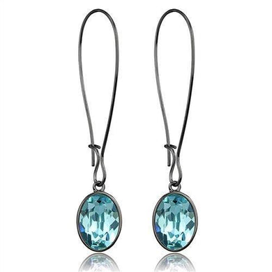 TK2720 - IP Light Black  (IP Gun) Stainless Steel Earrings with Top Grade Crystal  in Sea Blue