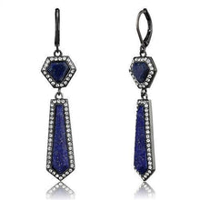 Load image into Gallery viewer, TK2723 - IP Light Black  (IP Gun) Stainless Steel Earrings with Precious Stone Lapis in Montana