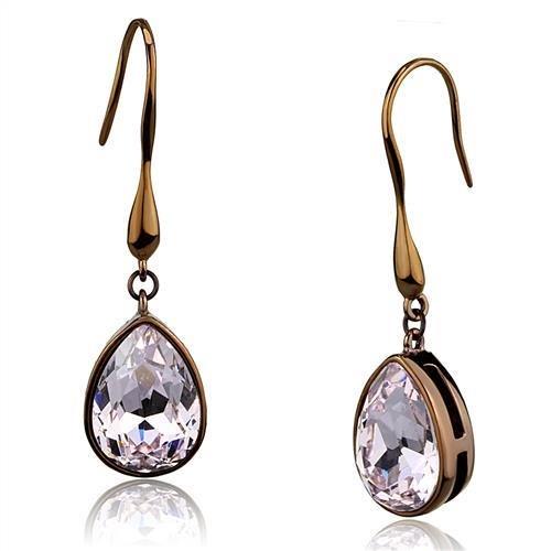 TK2727 - IP Coffee light Stainless Steel Earrings with Top Grade Crystal  in Light Peach