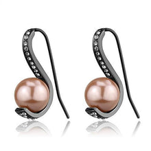 Load image into Gallery viewer, TK2728 - IP Light Black  (IP Gun) Stainless Steel Earrings with Synthetic Pearl in Light Peach