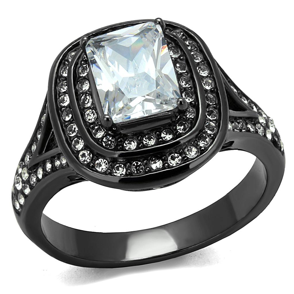 TK2731 - IP Light Black  (IP Gun) Stainless Steel Ring with AAA Grade CZ  in Clear