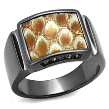 Load image into Gallery viewer, TK2738 - IP Light Black  (IP Gun) Stainless Steel Ring with Leather  in Brown