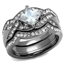 Load image into Gallery viewer, TK2741 - IP Light Black  (IP Gun) Stainless Steel Ring with AAA Grade CZ  in Clear