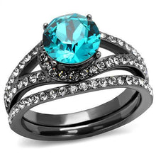 Load image into Gallery viewer, TK2744 - IP Light Black  (IP Gun) Stainless Steel Ring with Top Grade Crystal  in Blue Zircon