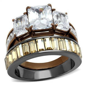 TK2747 - IP Light Black & IP Light coffee Stainless Steel Ring with AAA Grade CZ  in Clear