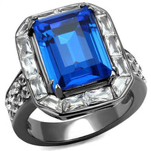 Load image into Gallery viewer, TK2758 - IP Light Black  (IP Gun) Stainless Steel Ring with Top Grade Crystal  in Capri Blue