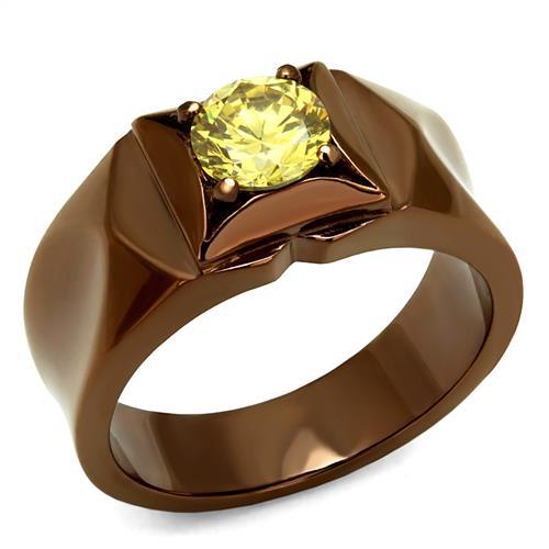 TK2773 - IP Coffee light Stainless Steel Ring with AAA Grade CZ  in Topaz