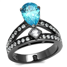 Load image into Gallery viewer, TK2775 - IP Light Black  (IP Gun) Stainless Steel Ring with AAA Grade CZ  in Sea Blue