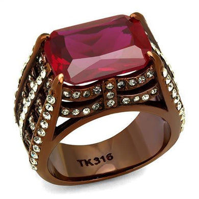 TK2779 - IP Coffee light Stainless Steel Ring with Synthetic Synthetic Glass in Garnet