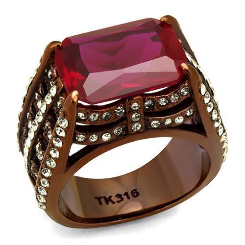 TK2779 - IP Coffee light Stainless Steel Ring with Synthetic Synthetic Glass in Garnet