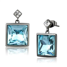 Load image into Gallery viewer, TK2788 - IP Light Black  (IP Gun) Stainless Steel Earrings with Top Grade Crystal  in Sea Blue