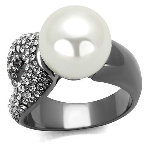 TK2800 - IP Light Black  (IP Gun) Stainless Steel Ring with Synthetic Pearl in White