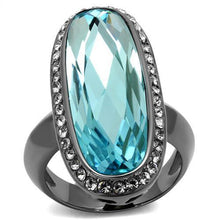 Load image into Gallery viewer, TK2804 - IP Light Black  (IP Gun) Stainless Steel Ring with Top Grade Crystal  in Sea Blue