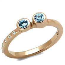 Load image into Gallery viewer, TK2807 - IP Rose Gold(Ion Plating) Stainless Steel Ring with Top Grade Crystal  in Sea Blue