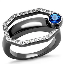 Load image into Gallery viewer, TK2809 - IP Light Black  (IP Gun) Stainless Steel Ring with Top Grade Crystal  in Capri Blue