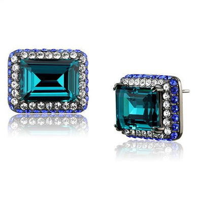 TK2812 - IP Light Black  (IP Gun) Stainless Steel Earrings with Top Grade Crystal  in Blue Zircon