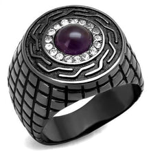 Load image into Gallery viewer, TK2813 - IP Light Black  (IP Gun) Stainless Steel Ring with Semi-Precious Amethyst Crystal in Amethyst