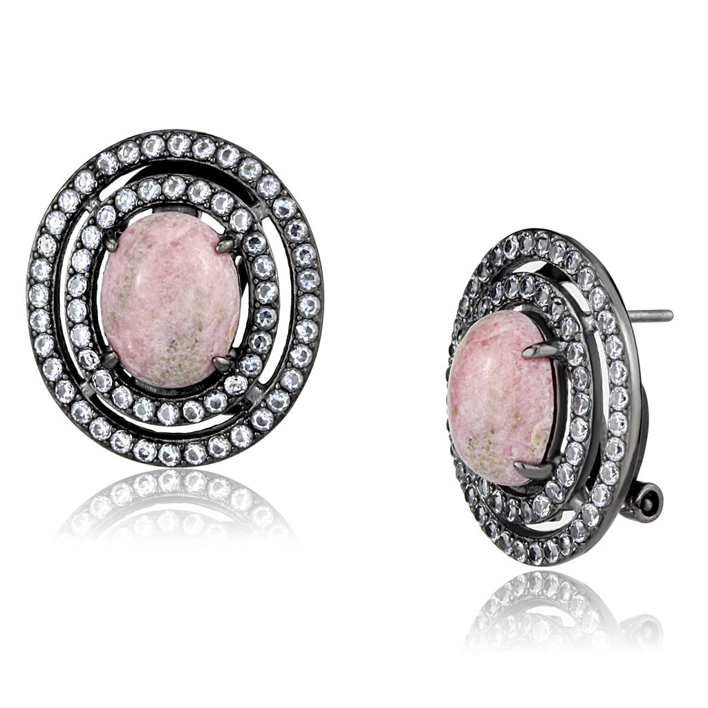 TK2822 - IP Light Black  (IP Gun) Stainless Steel Earrings with Semi-Precious Coral in Light Rose