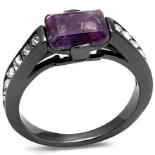 Load image into Gallery viewer, TK2832 - IP Light Black  (IP Gun) Stainless Steel Ring with Precious Stone Amethyst Crystal in Amethyst