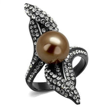 Load image into Gallery viewer, TK2834 - IP Light Black  (IP Gun) Stainless Steel Ring with Synthetic Pearl in Brown