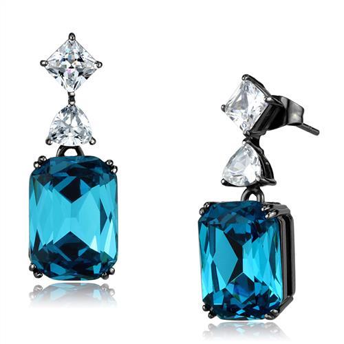 TK2848 - IP Light Black  (IP Gun) Stainless Steel Earrings with Top Grade Crystal  in Blue Zircon