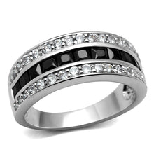 Load image into Gallery viewer, TK2872 - High polished (no plating) Stainless Steel Ring with AAA Grade CZ  in Black Diamond