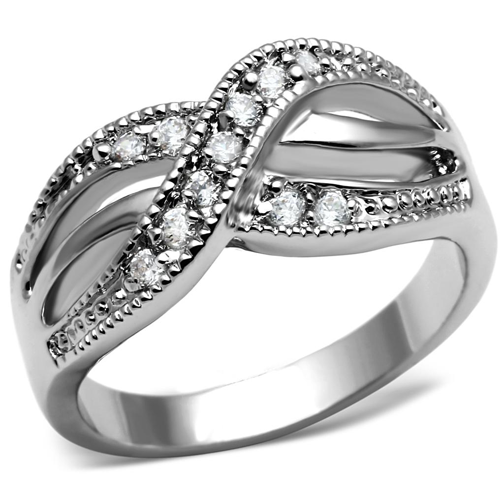 TK2873 - High polished (no plating) Stainless Steel Ring with AAA Grade CZ  in Clear