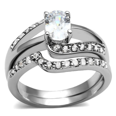 TK2879 - High polished (no plating) Stainless Steel Ring with AAA Grade CZ  in Clear