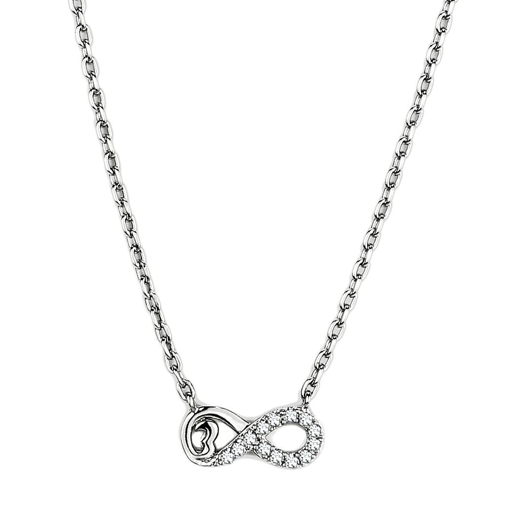 TK2885 - High polished (no plating) Stainless Steel Necklace with AAA Grade CZ  in Clear