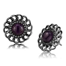 Load image into Gallery viewer, TK2889 - IP Light Black  (IP Gun) Stainless Steel Earrings with Semi-Precious Amethyst Crystal in Amethyst