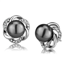 Load image into Gallery viewer, TK2890 - High polished (no plating) Stainless Steel Earrings with Synthetic Pearl in Gray