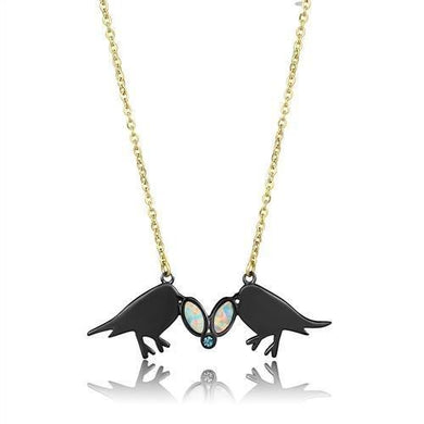 TK2895 - IP Gold+ IP Black (Ion Plating) Stainless Steel Necklace with Semi-Precious Opal in Aurora Borealis (Rainbow Effect)