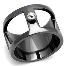 Load image into Gallery viewer, TK2898 - IP Light Black  (IP Gun) Stainless Steel Ring with Top Grade Crystal  in Clear