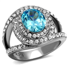 Load image into Gallery viewer, TK2900 - High polished (no plating) Stainless Steel Ring with Synthetic Synthetic Glass in Sea Blue