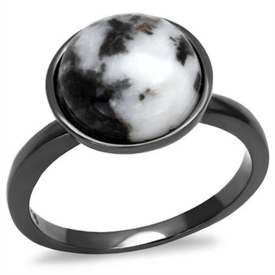 TK2902 - IP Light Black  (IP Gun) Stainless Steel Ring with Semi-Precious Hematite in Multi Color