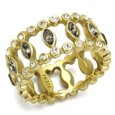 TK2907 - IP Gold(Ion Plating) Stainless Steel Ring with Top Grade Crystal  in Black Diamond