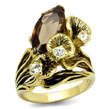 Load image into Gallery viewer, TK2914 - IP Gold(Ion Plating) Stainless Steel Ring with Synthetic Synthetic Glass in Brown