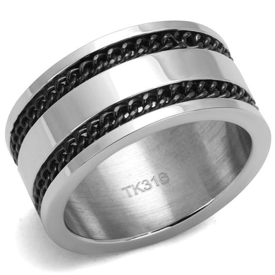 TK2927 - High polished (no plating) Stainless Steel Ring with Epoxy  in Jet