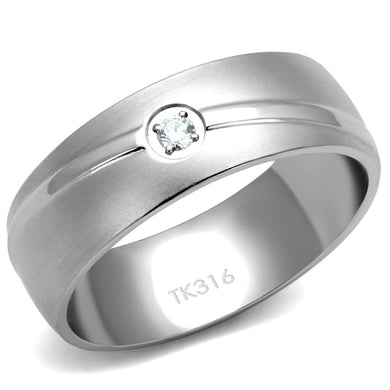 TK2931 - High polished (no plating) Stainless Steel Ring with AAA Grade CZ  in Clear