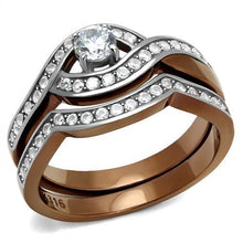 Load image into Gallery viewer, TK2953 - Two Tone IP Light Brown (IP Light coffee) Stainless Steel Ring with AAA Grade CZ  in Clear