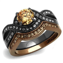 Load image into Gallery viewer, TK2957 - IP Light Black &amp; IP Light coffee Stainless Steel Ring with AAA Grade CZ  in Champagne