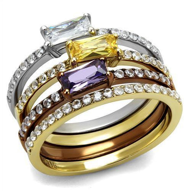 TK2960 - Three Tone (IP Gold & IP Light coffee & High Polished) Stainless Steel Ring with AAA Grade CZ  in Multi Color