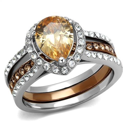 TK2961 - Two Tone IP Light Brown (IP Light coffee) Stainless Steel Ring with AAA Grade CZ  in Champagne