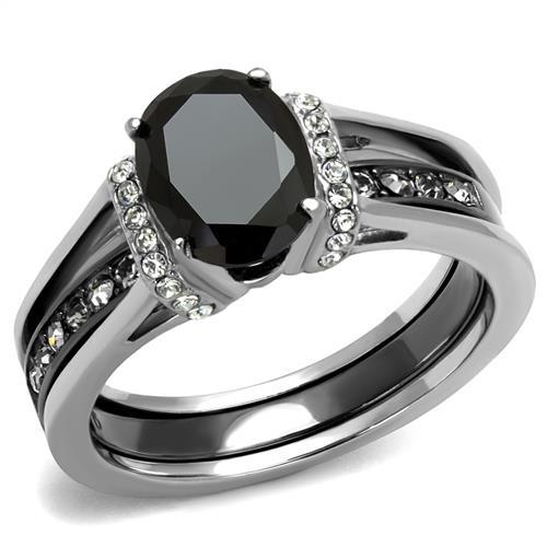 TK2971 - Two-Tone IP Black Stainless Steel Ring with Synthetic Synthetic Glass in Jet