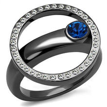 Load image into Gallery viewer, TK2974 - IP Light Black  (IP Gun) Stainless Steel Ring with Top Grade Crystal  in Capri Blue