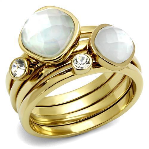 TK2975 - IP Gold(Ion Plating) Stainless Steel Ring with Synthetic Synthetic Glass in White